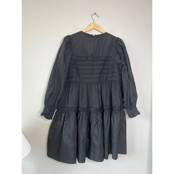 NWT Hunter Bell Arley Smocked Full Skirt Ruffle Puffed-Sleeve Black Mini Dress - Picture 7 of 8